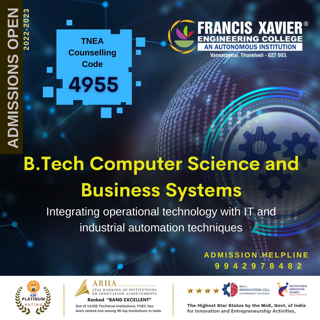 2022-2023 Admission going on for Computer science business system - Francis Xavier Engineering College,